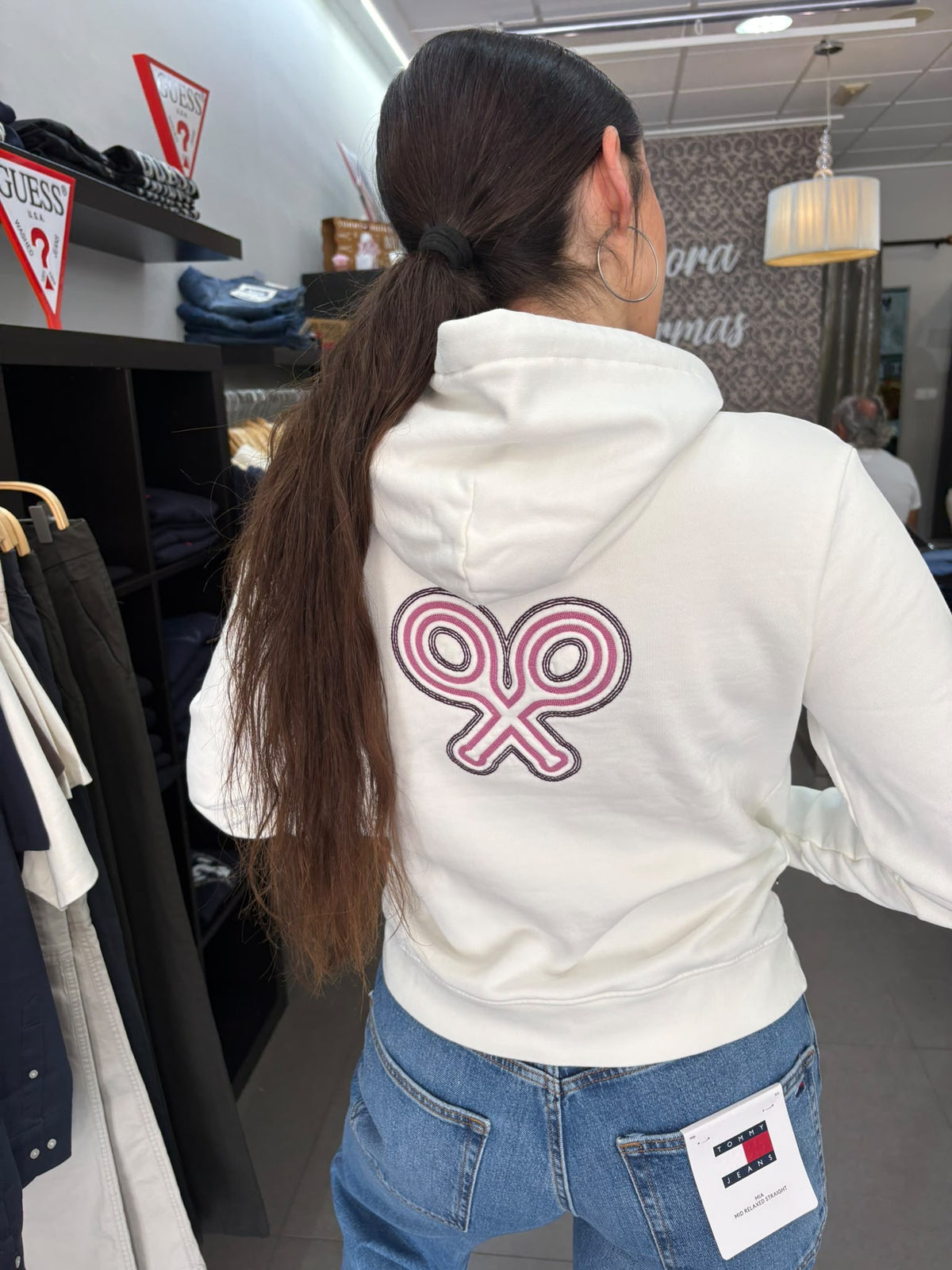 Sudadera Silbon logo espalda bordado y cintas cuadros berenjena