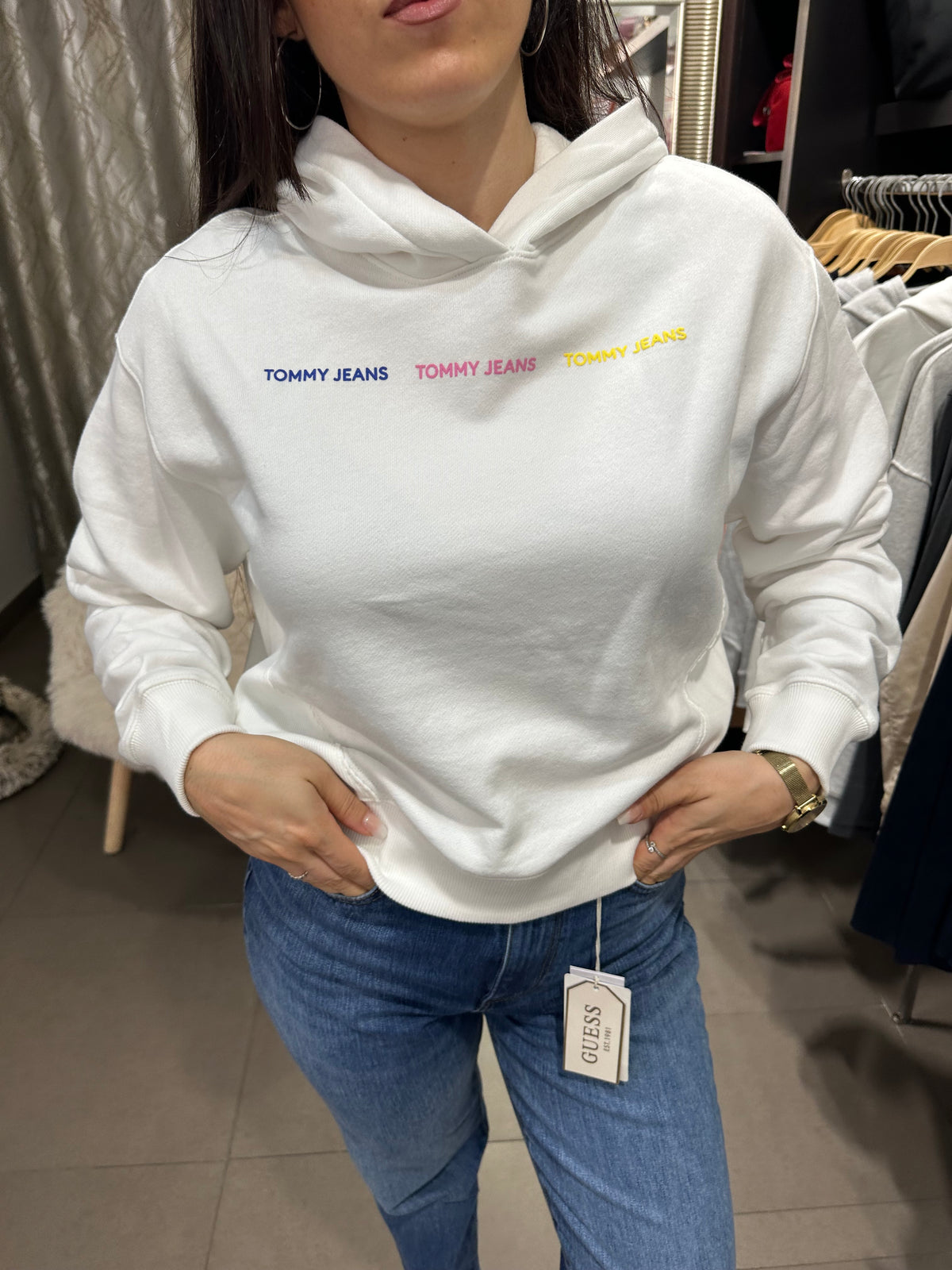 Sudadera Tommy blanca logo tricolor