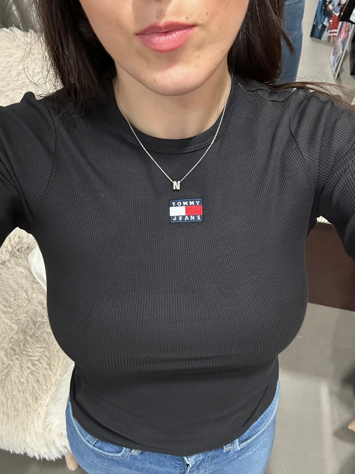 Camiseta Tommy manga larga canalé negra