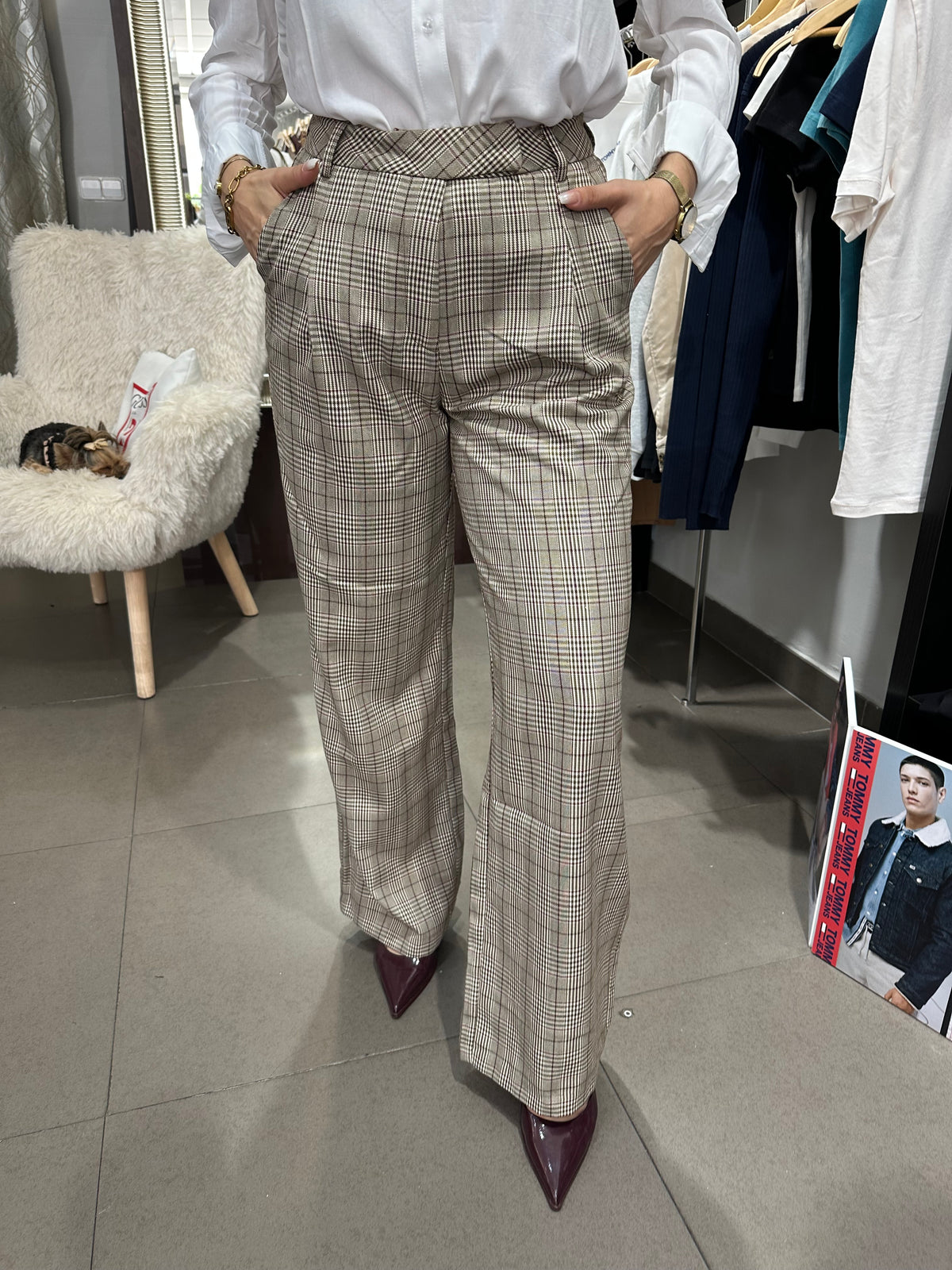 Pantalón Tiffosi traje cuadros burdeos