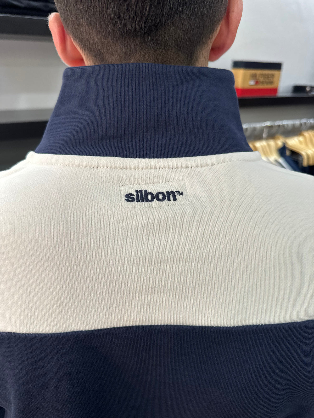 Sudadera Silbon Marina y beige con cuello cremallera