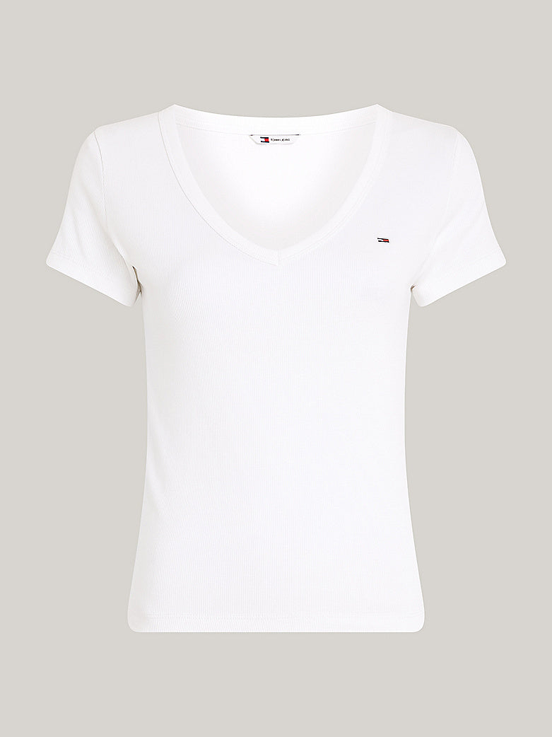 Camiseta Tommy Hilfiger Essential manga corta blanca con cuello de pico mujer