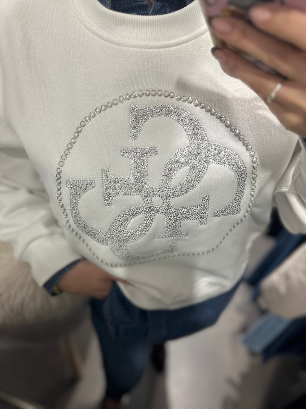 Sudadera Guess 4g brillo blanca