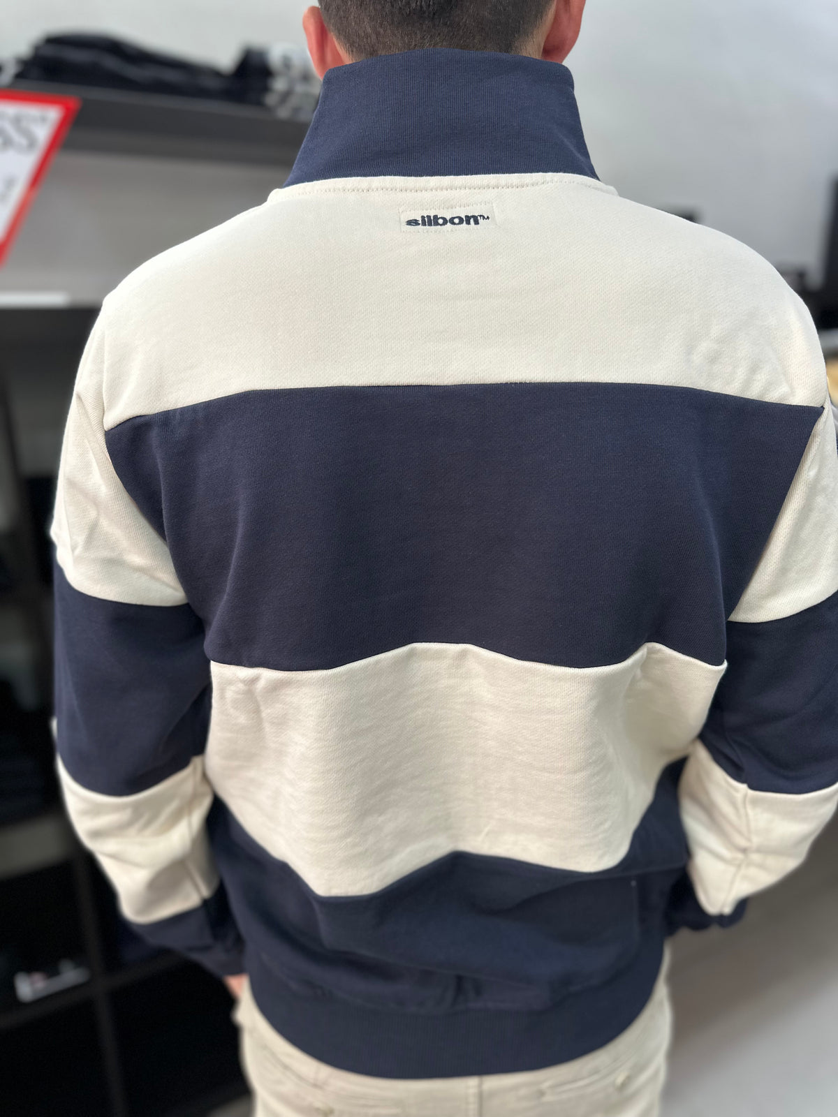 Sudadera Silbon Marina y beige con cuello cremallera