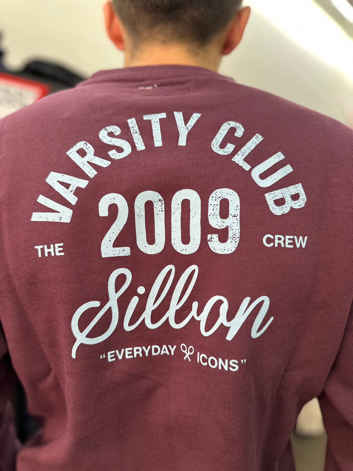 Sudadera Silbon berenjena con logo en la espalda azul