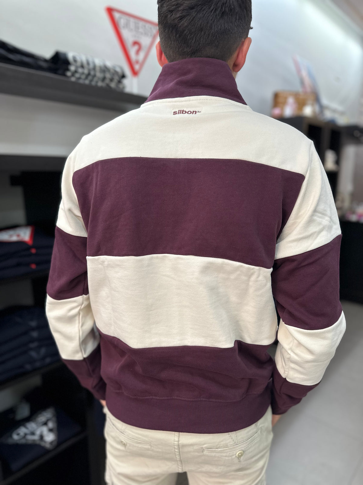 Sudadera Silbon Burdeos y beige con cuello cremallera (copia)