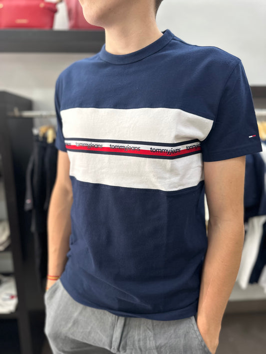 Camiseta Tommy marina banda logo bordada