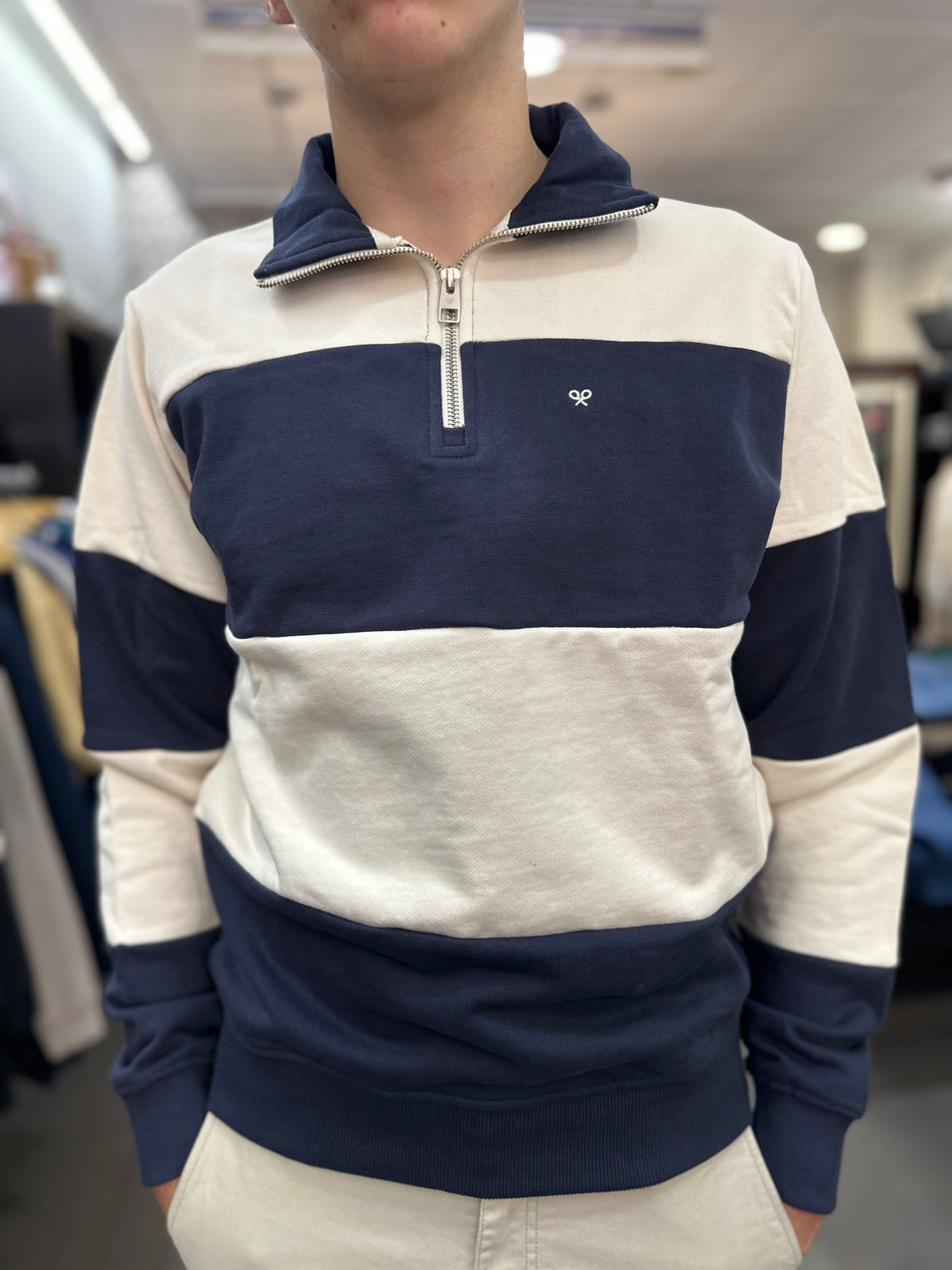 Sudadera Silbon Marina y beige con cuello cremallera