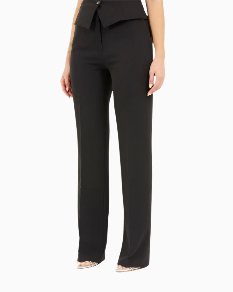 PANTALÓN GUESS PALAZZO DE TRAJE NEGRO DE PIERNA ANCHA Y BOLSILLOS CHINOS MUJER