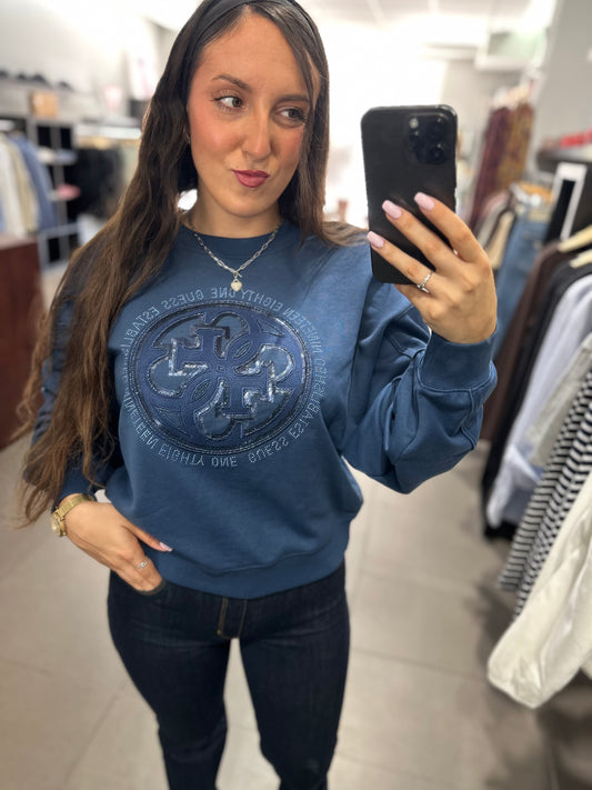 SUDADERA GUESS AZUL LOGO 4G LENTEJUELAS