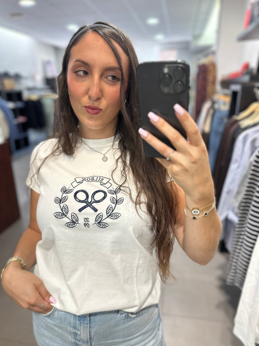 CAMISETA SILBON BLANCA CON LOGO BORDADO