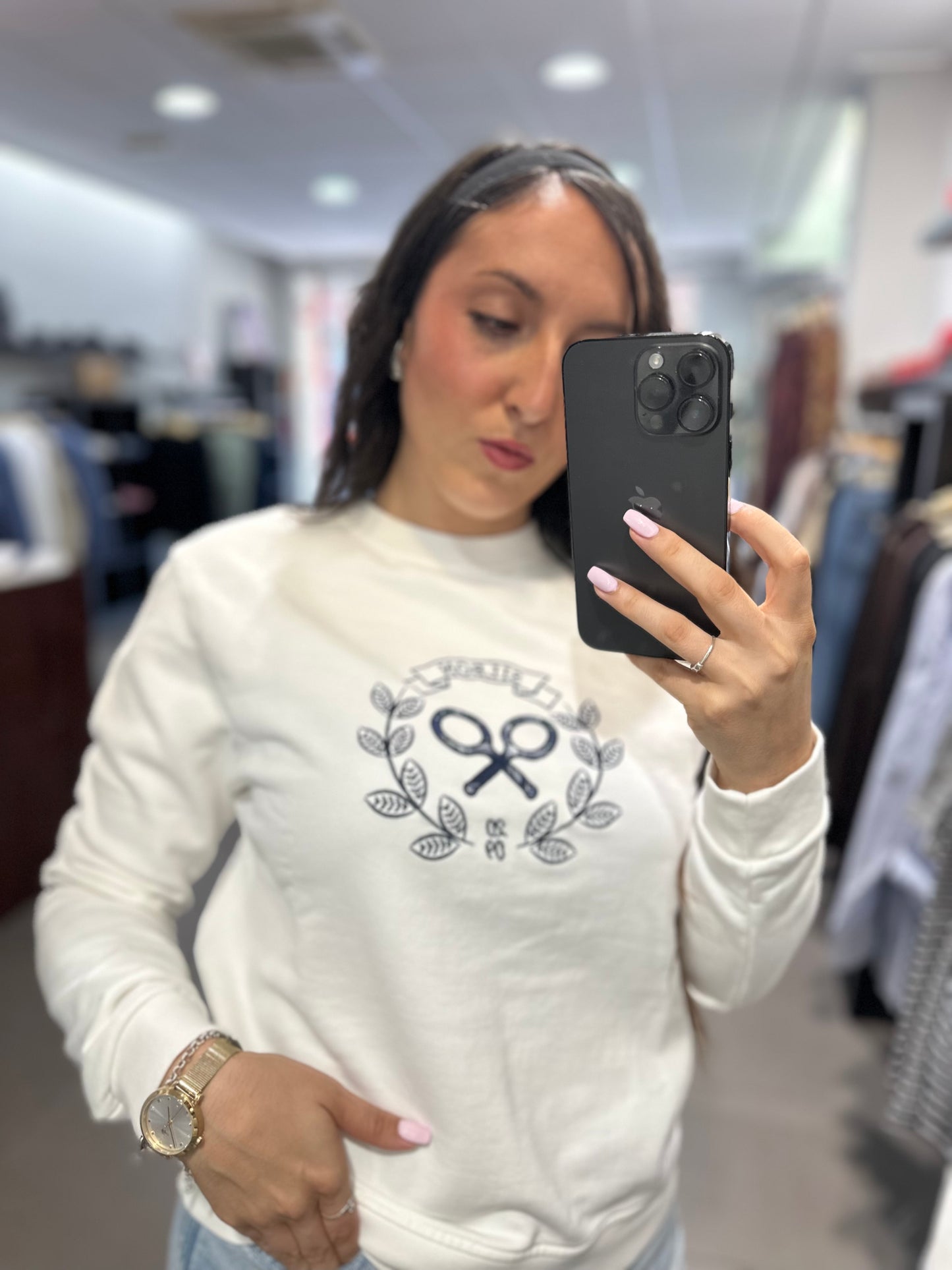 SUDADERA SILBON BLANCA CON LOGO BORDADO