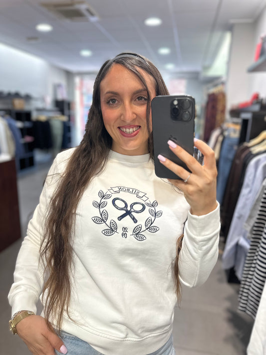SUDADERA SILBON BLANCA CON LOGO BORDADO