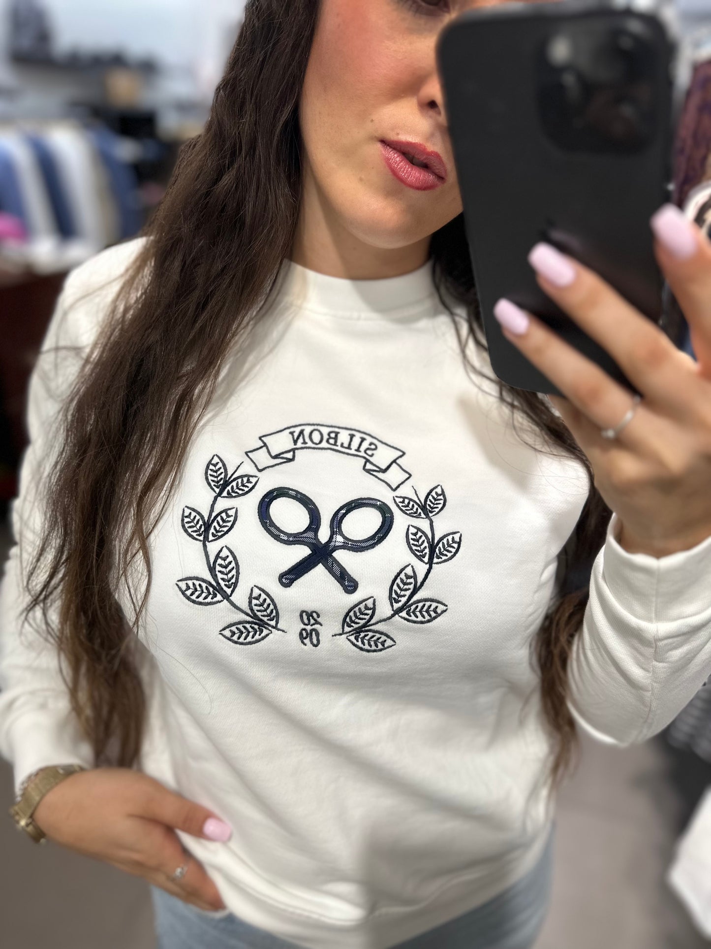 SUDADERA SILBON BLANCA CON LOGO BORDADO