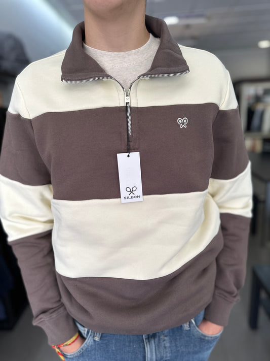 SUDADERA SILBON CON CUELLO CREMALLERA LOGO BORDADO MARRON CHOCOLATE