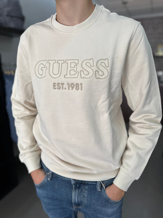 SUDADERA GUESS LOGO BORDADO BEIGE