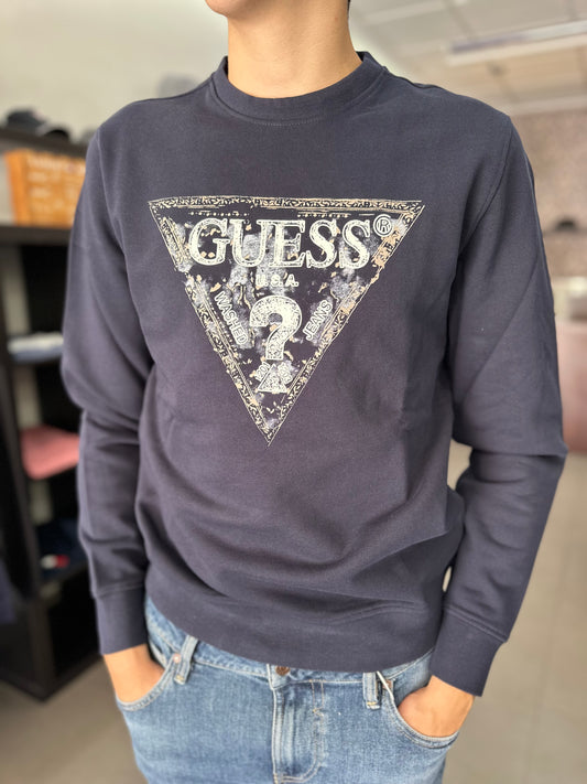 SUDADERA GUESS AZUL MARINA CON LOGO EFECTO AGUA
