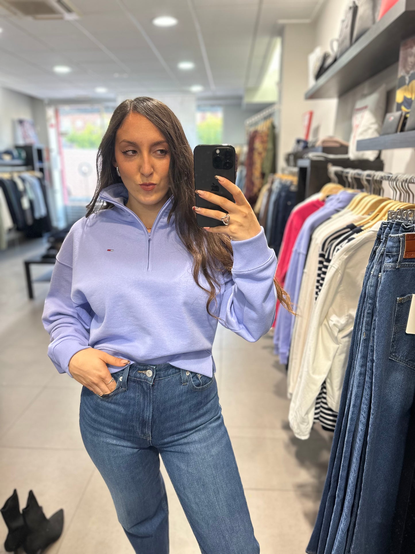SUDADERA TOMMY JEANS AZUL MORADO CUELLO CREMALLERA