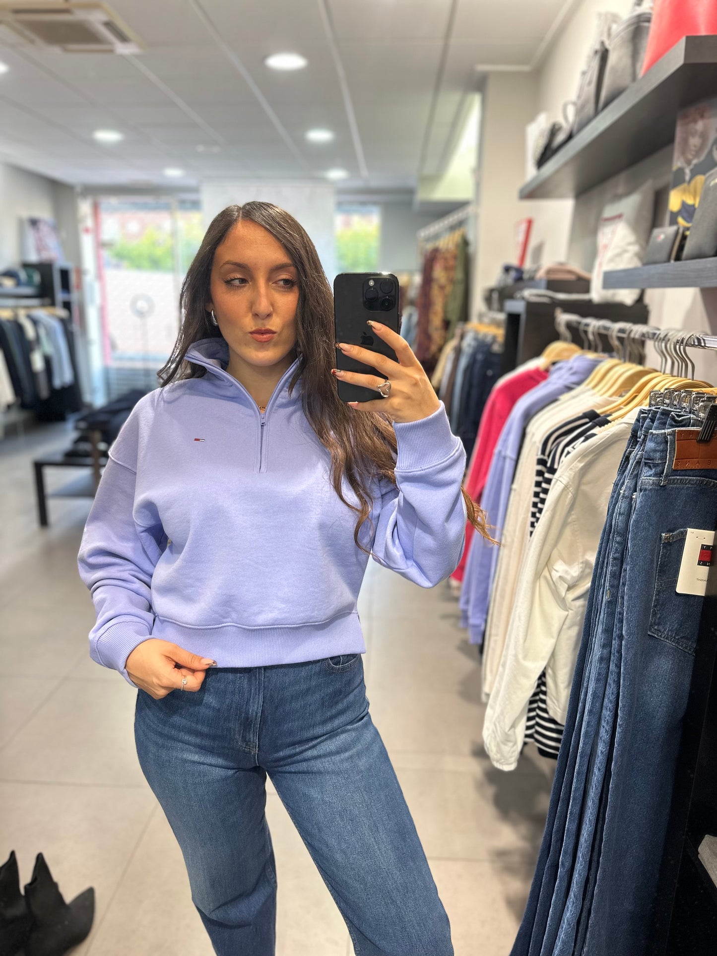 SUDADERA TOMMY JEANS AZUL MORADO CUELLO CREMALLERA