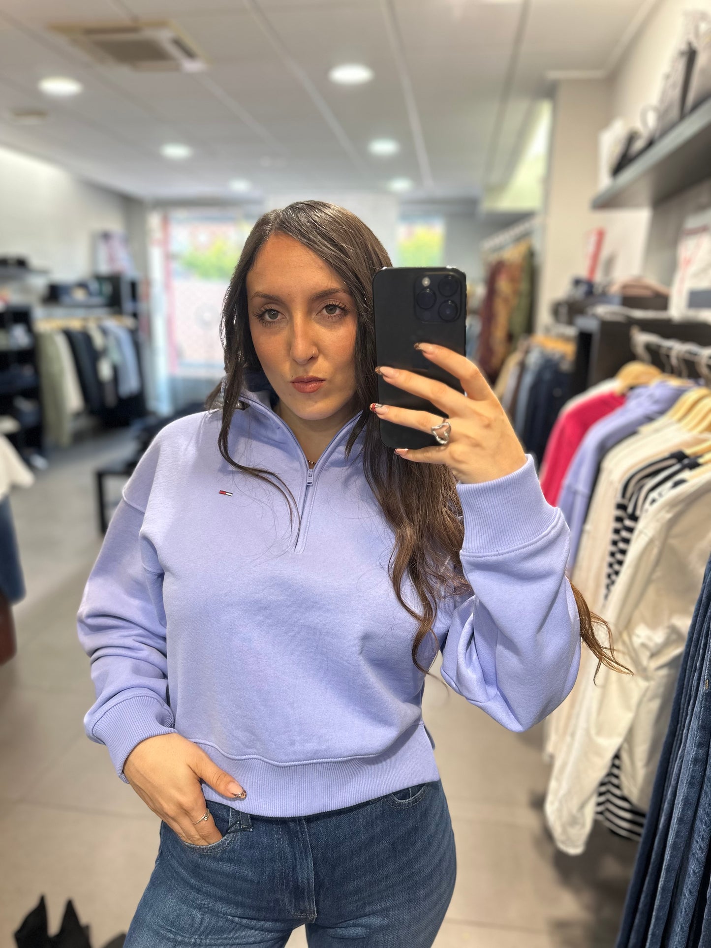 SUDADERA TOMMY JEANS AZUL MORADO CUELLO CREMALLERA