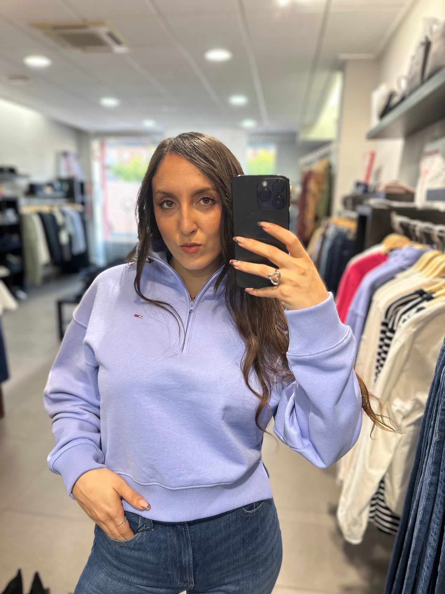 SUDADERA TOMMY JEANS AZUL MORADO CUELLO CREMALLERA