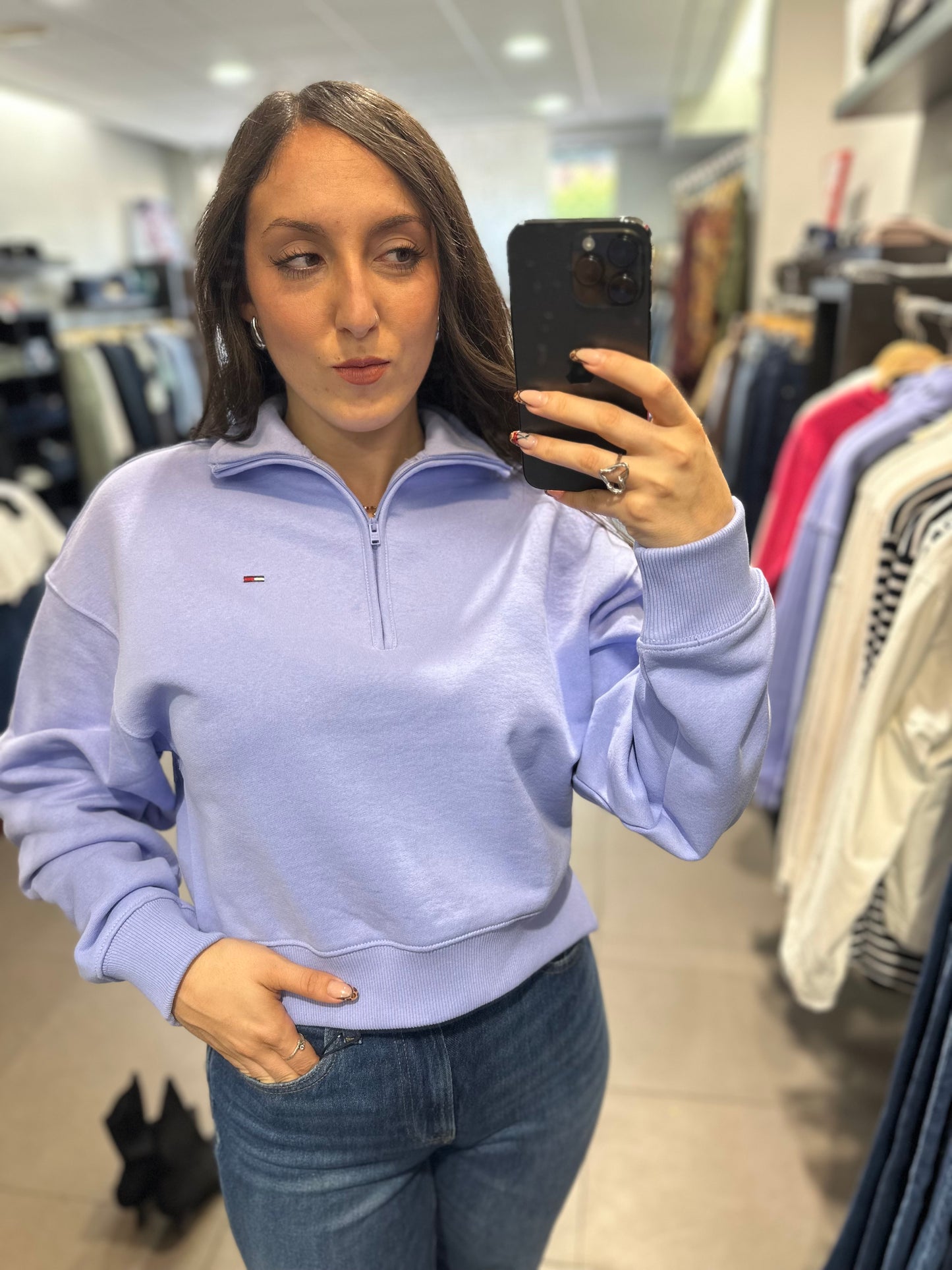 SUDADERA TOMMY JEANS AZUL MORADO CUELLO CREMALLERA