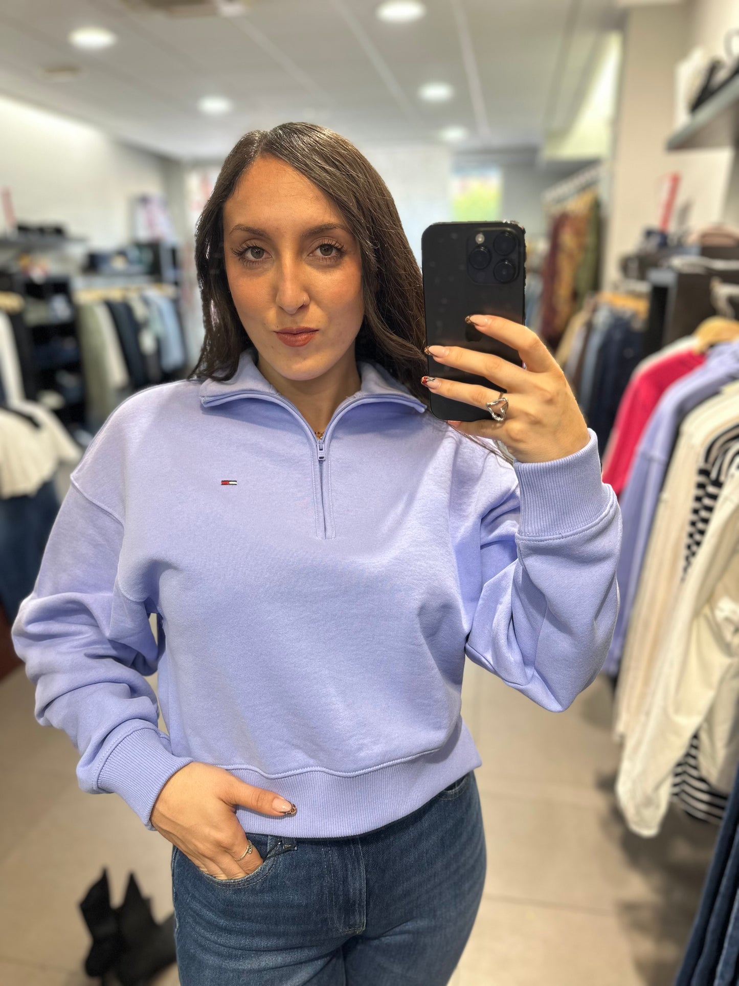 SUDADERA TOMMY JEANS AZUL MORADO CUELLO CREMALLERA