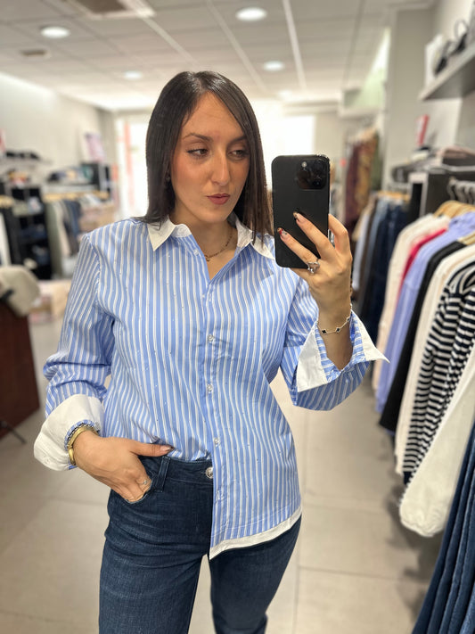 Camisa Tiffosi con brillos a rayas azul