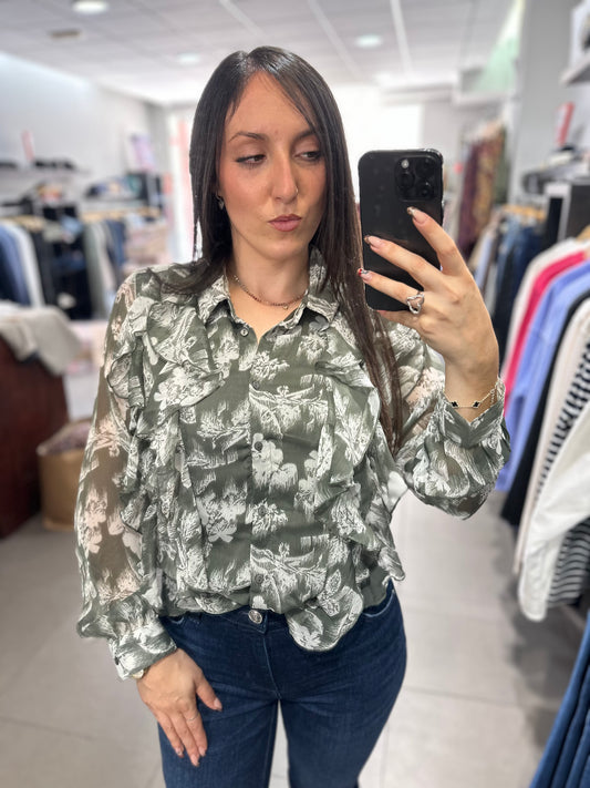 Camisa Tiffosi flores verde volante