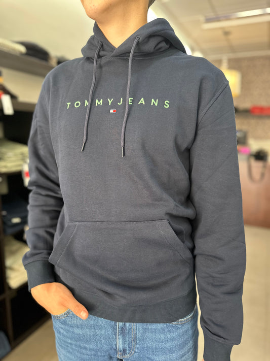 SUDADERA TOMMY JEANS AZUL MARINA CON LOGO VERDE CON CAPUCHA