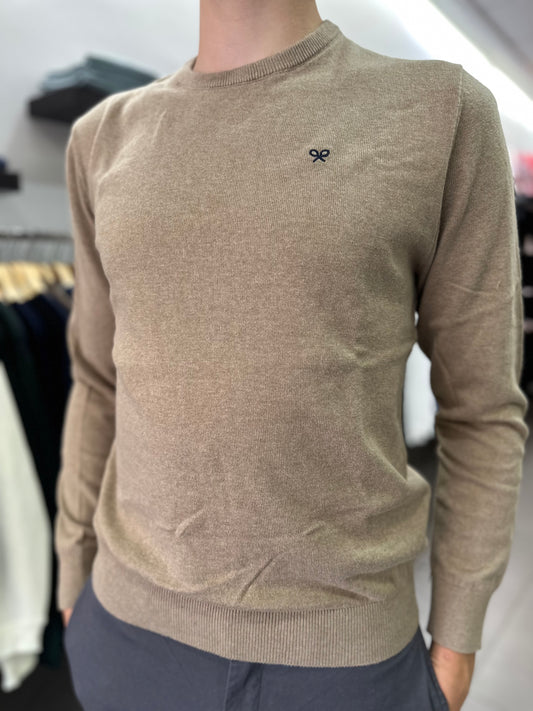 JERSEY SILBON CAMEL CON LOGO AZUL MARINO