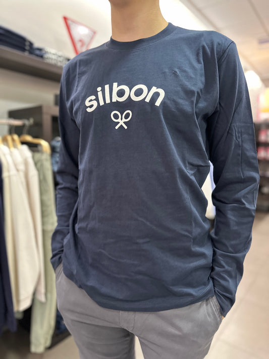 CAMISETA SILBON MANGA LARGA AZUL MARINA CON LOGO