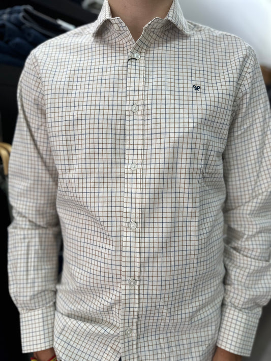 CAMISA SILBON CUADROS CAMEL Y AZUL