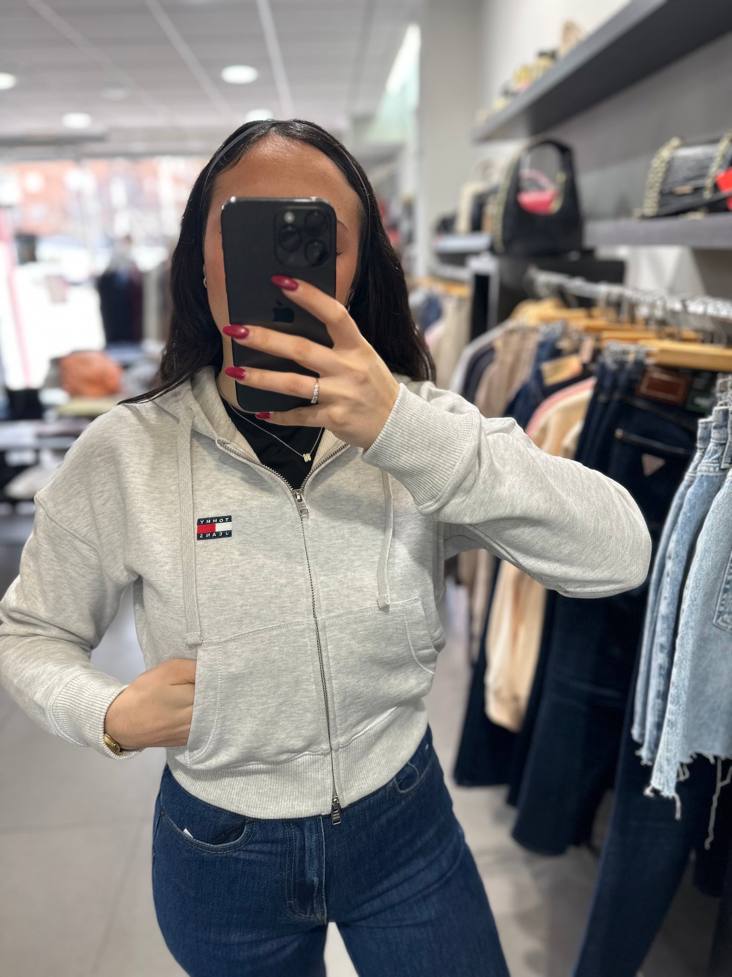 SUDADERA TOMMY GRIS CROP