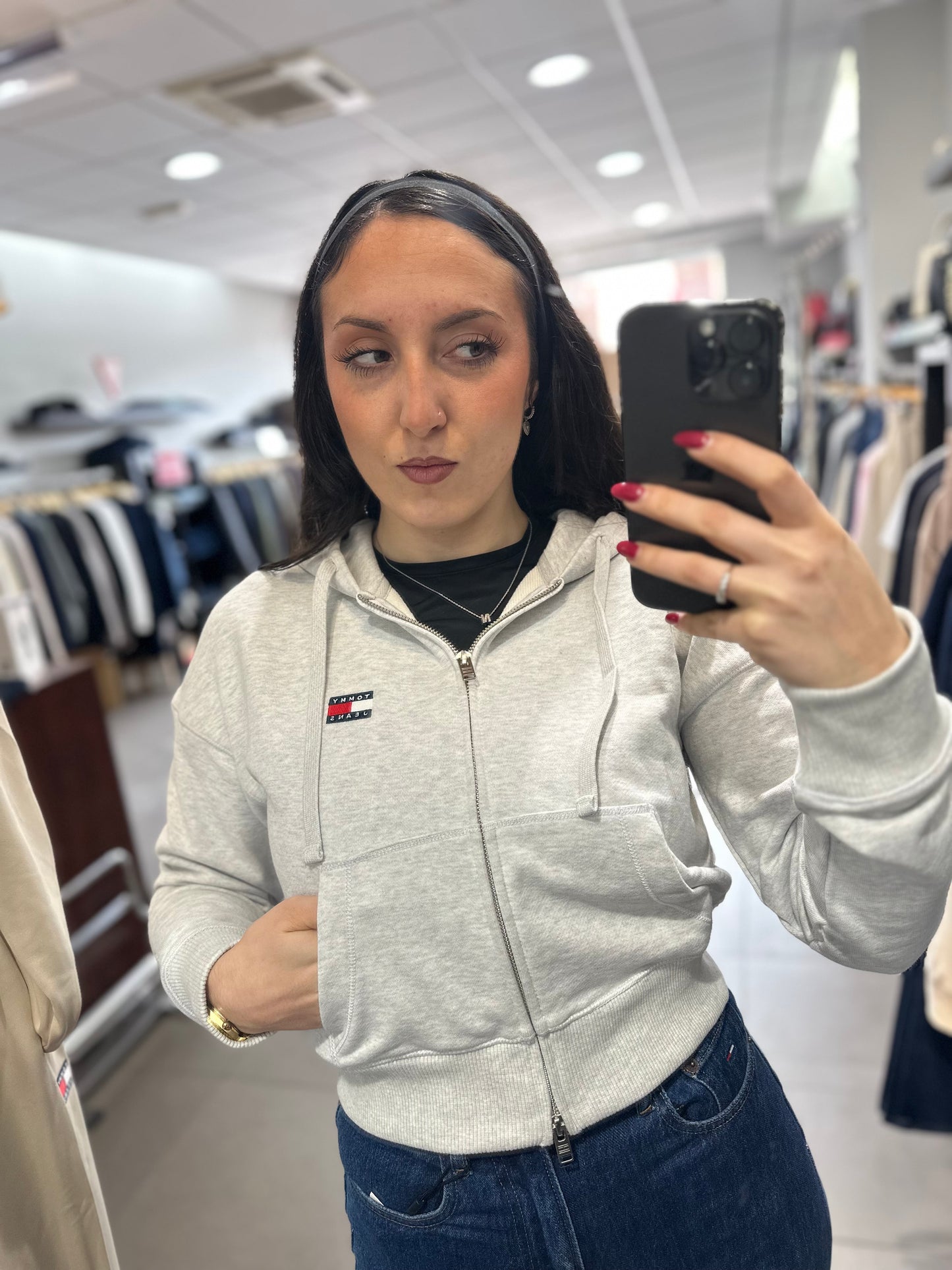 SUDADERA TOMMY GRIS CROP