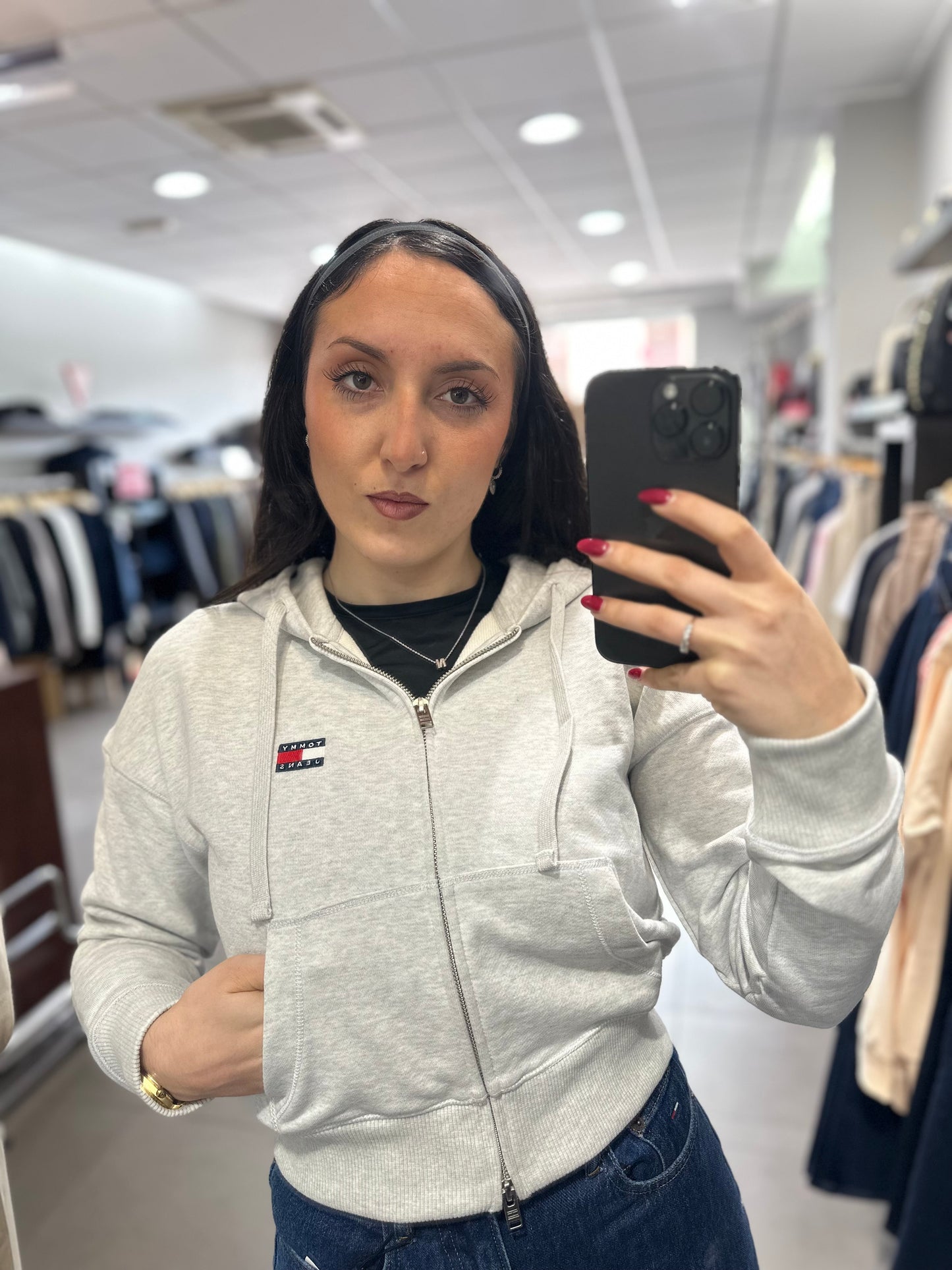 SUDADERA TOMMY GRIS CROP