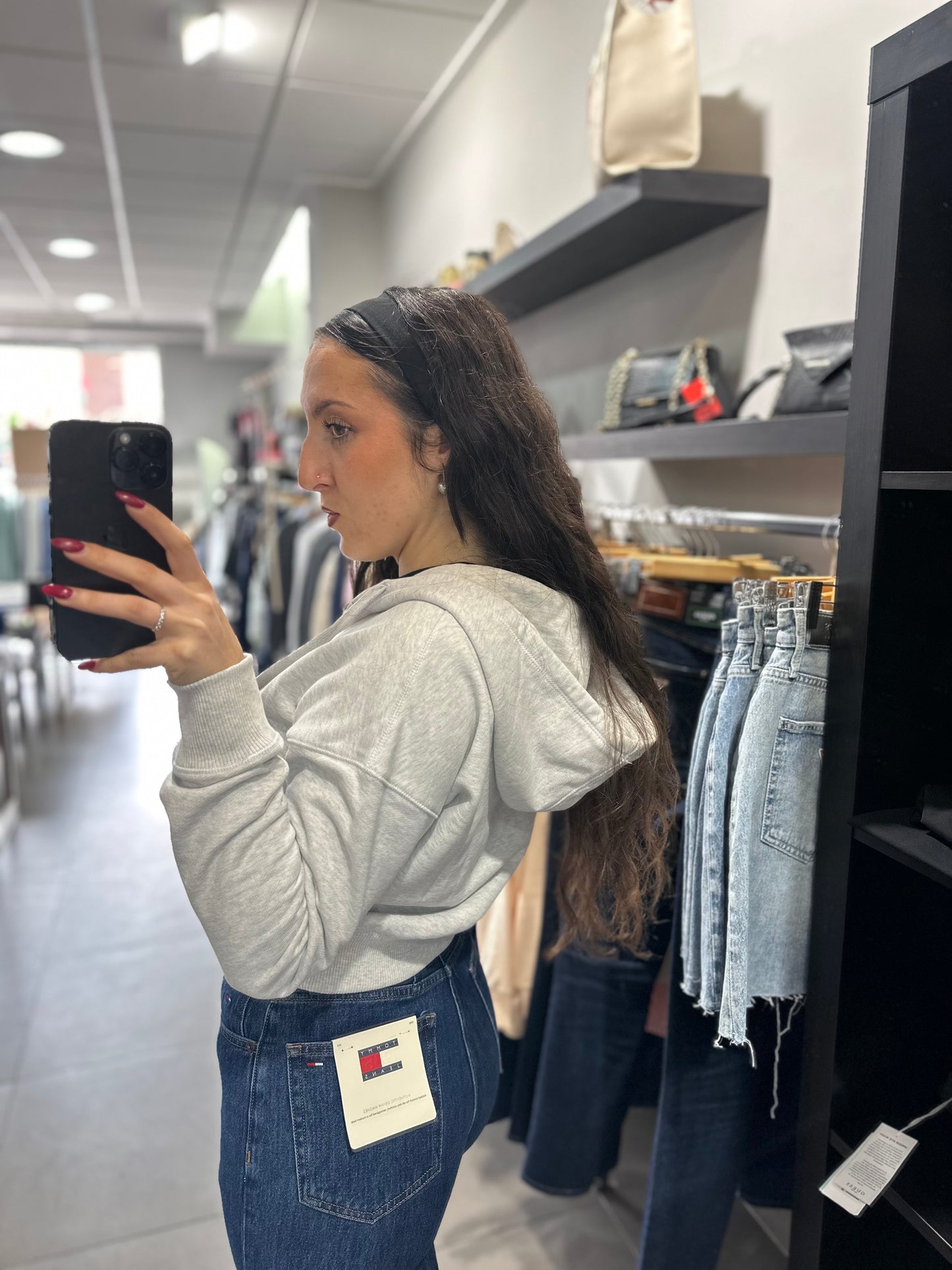 SUDADERA TOMMY GRIS CROP