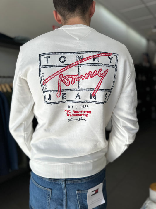 SUDADERA TOMMY LOGO ESPALDA BLANCA