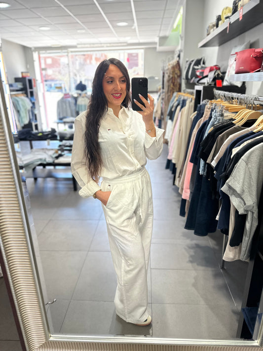 CONJUNTO LINO TOMMY BLANCO PANTALON LARGO