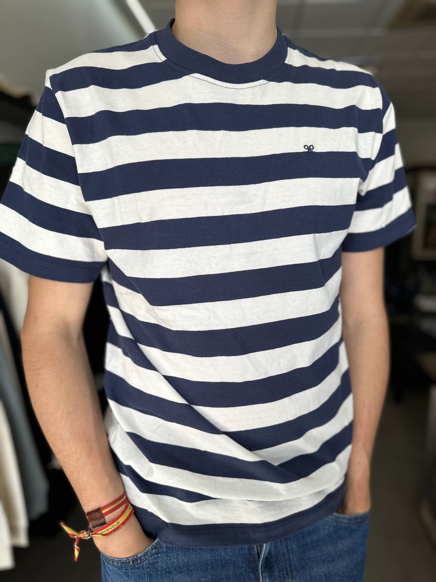 CAMISETA SILBON RALLAS MARINA Y BLANCA