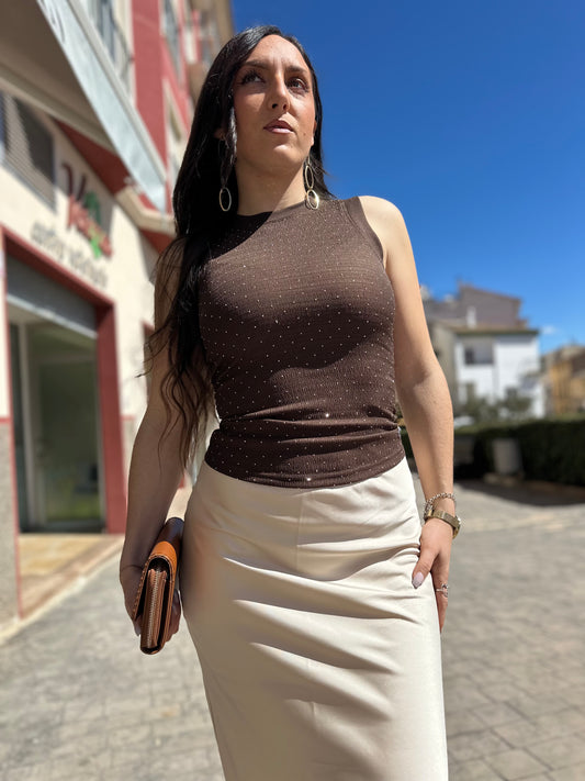 TOP GUESS CHOCOLATE CON BRILLOS BANBULA