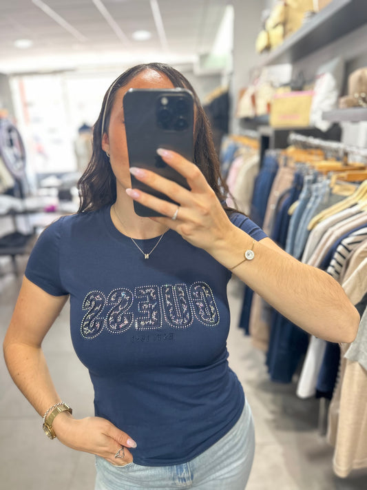 Camiseta Guess Marina logo encaje y brillos iridiscentes