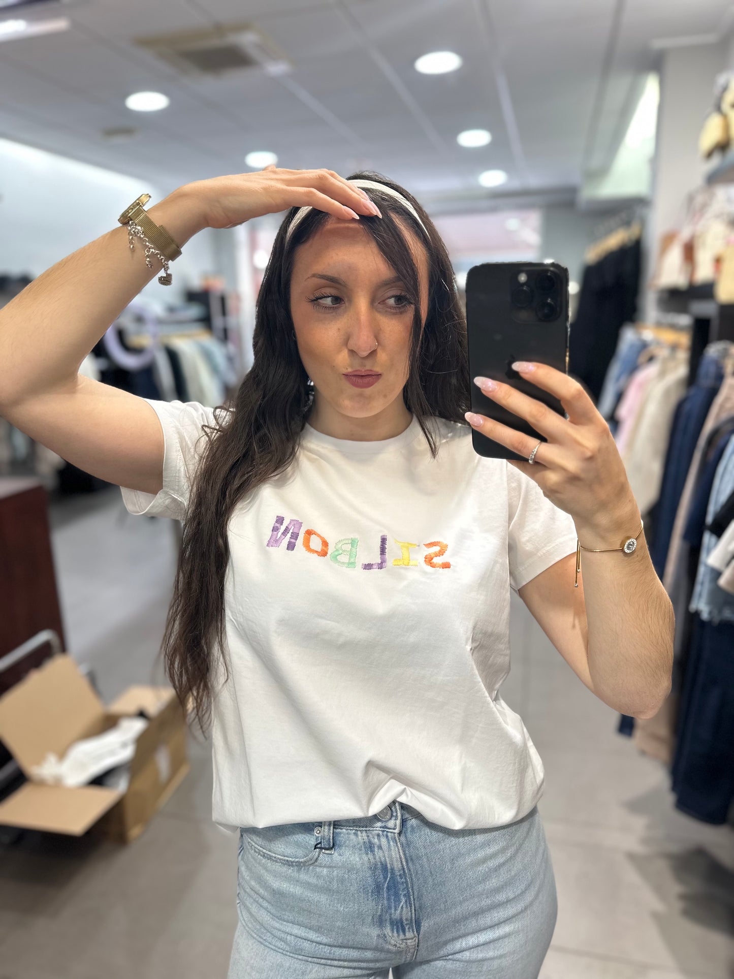 Camiseta Silbon letras colores pastel