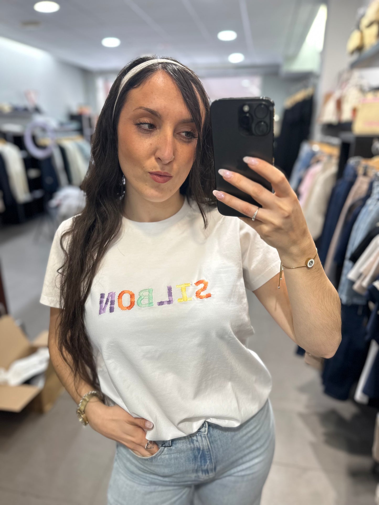 Camiseta Silbon letras colores pastel