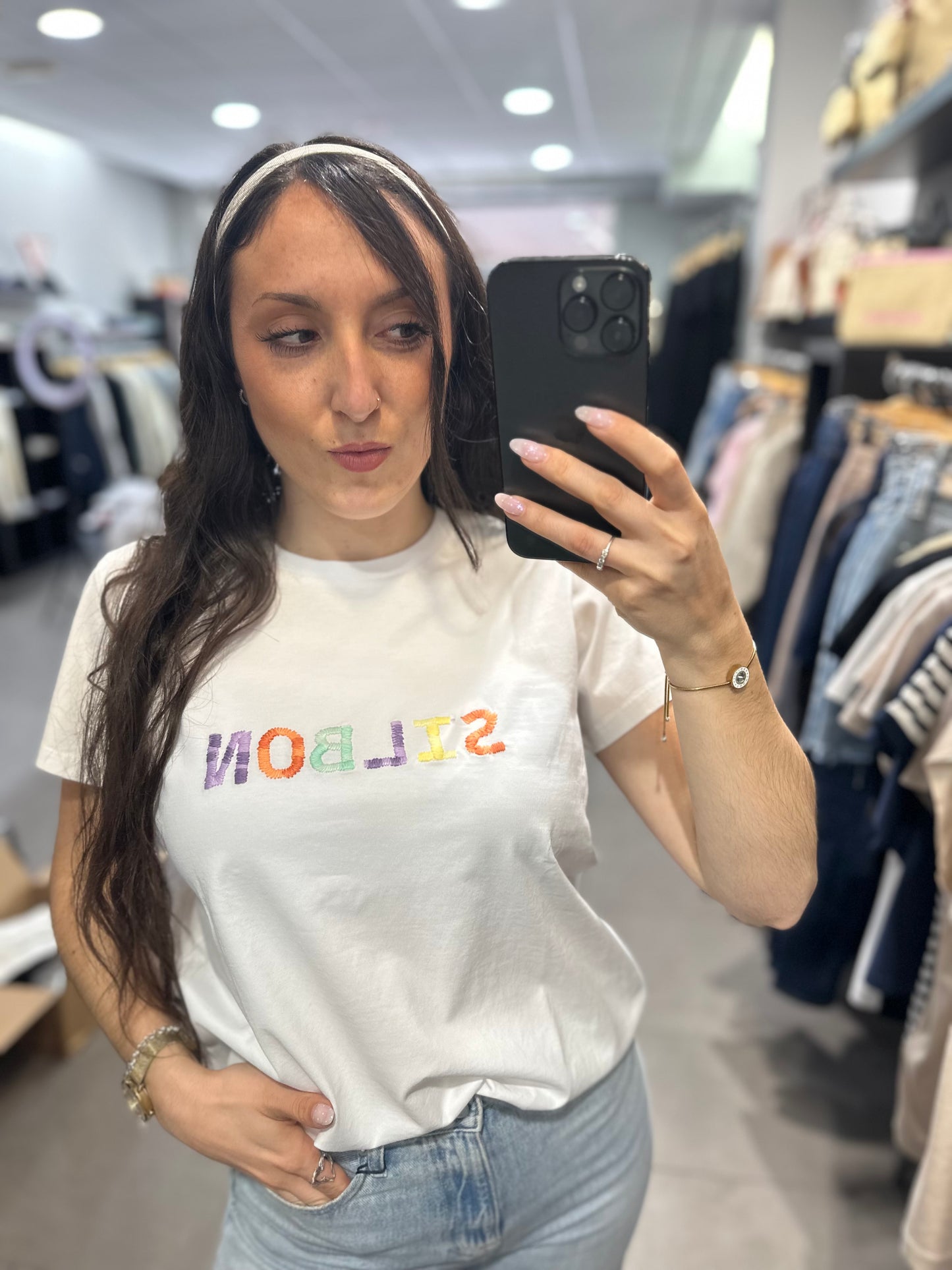 Camiseta Silbon letras colores pastel