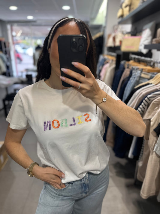 Camiseta Silbon letras colores pastel