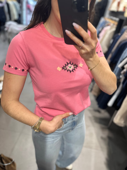 Camiseta Silbon rosa con bordado en mangas