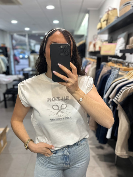 Camiseta Silbon blanca logo sun con botones en la manga