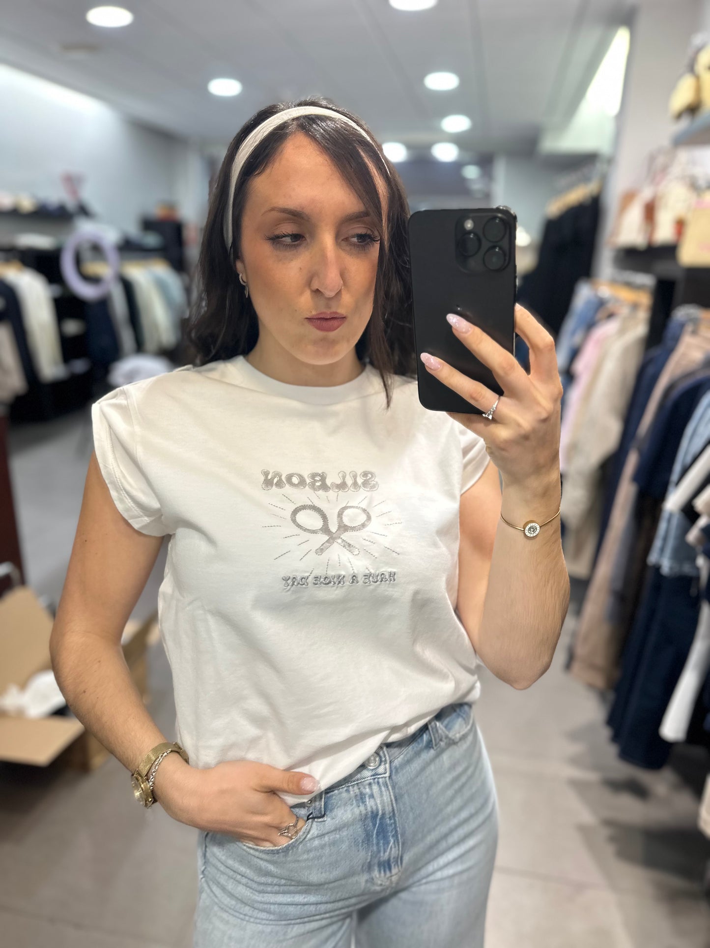 Camiseta Silbon blanca logo sun con botones en la manga