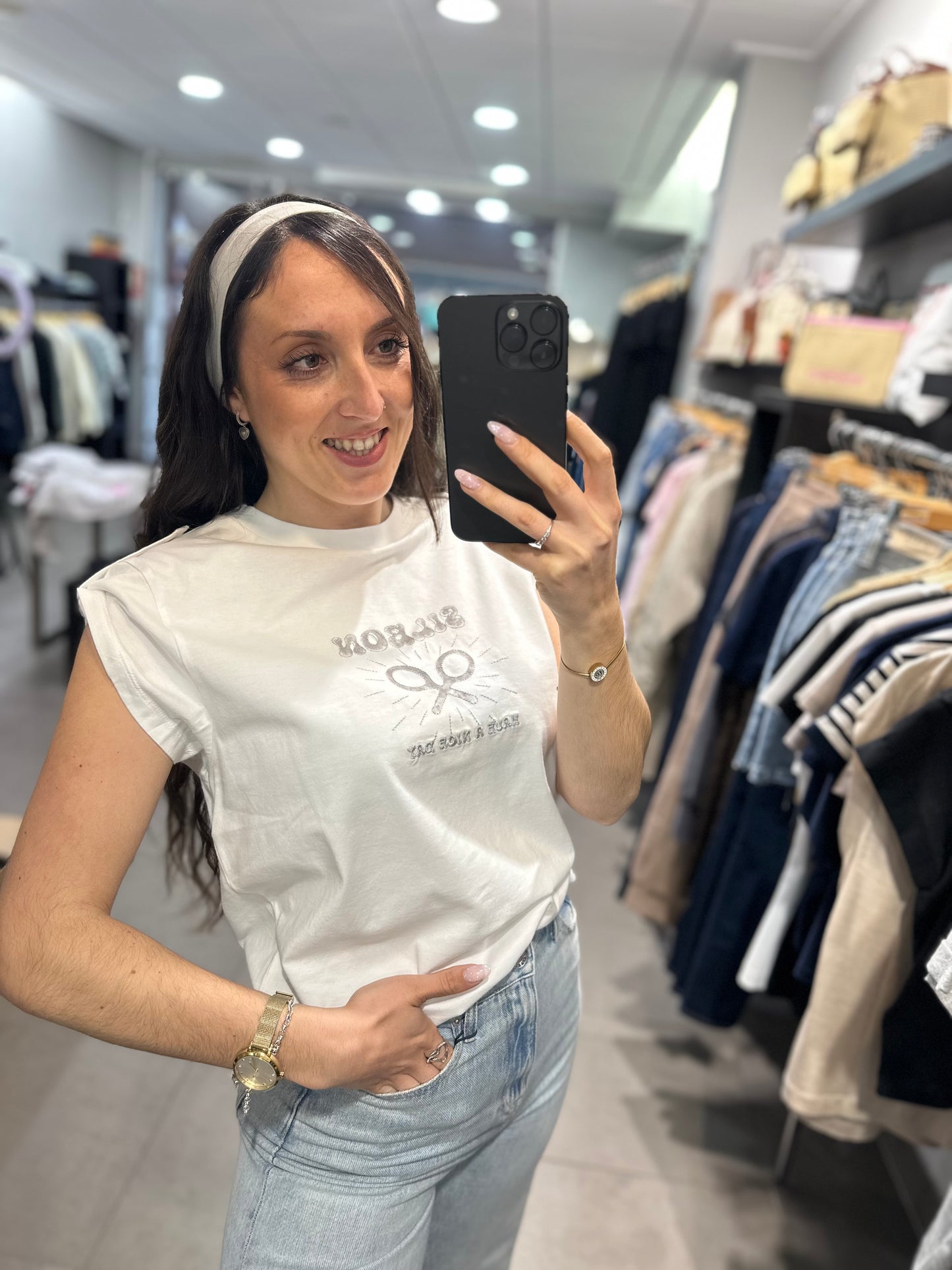 Camiseta Silbon blanca logo sun con botones en la manga